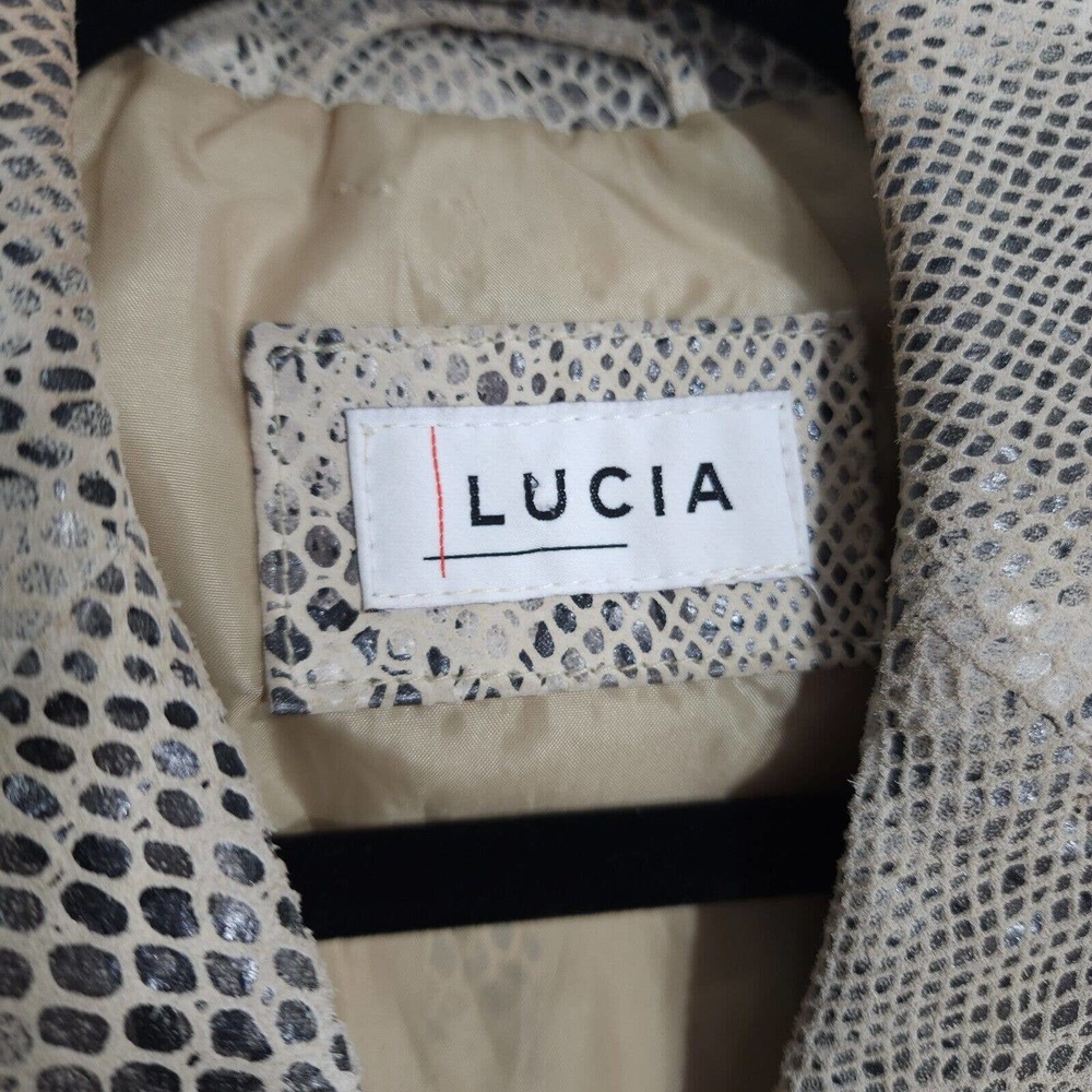 Lucia Womens Jacket Beige Suede Snake Print Vtg 90s Y2K 00s Blazer Coat Size 8 M - Picture 6 of 10